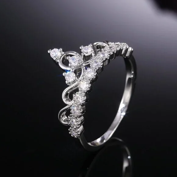 Queen Princess Engagement Heart Crown Sweet Ring for Women, PD522 - Picture 1 of 7